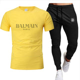 2022Men's clothes Summer brand printed cotton quick-drying short-sleeved T-shirt + trousers men's sets jogging men's tracksuit