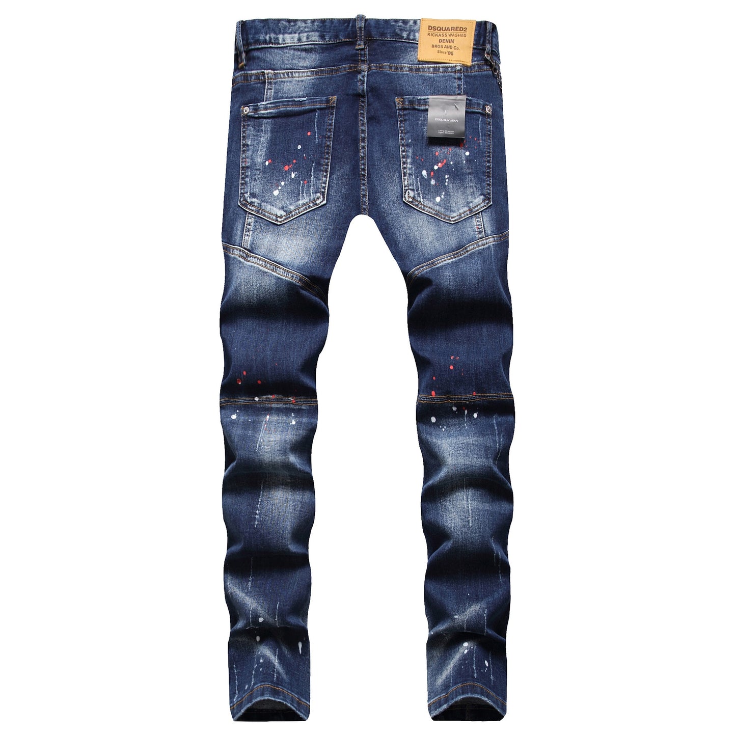 High Quality Fashion Stitching Jeans Slim Cotton Zipper Mid-Waist Casual Hip Hop Motorcycle Street Style Dtretch Pants