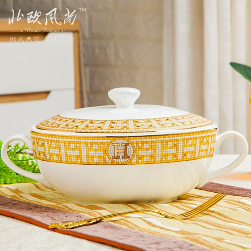 Free combination of high-end bone china single bowl dish Jingdezhen European luxury gilt edged tableware set