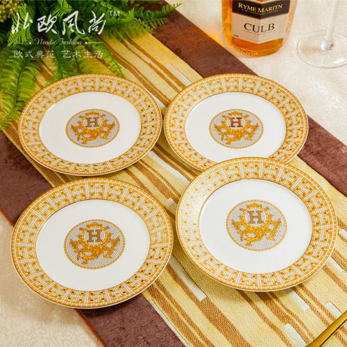 Free combination of high-end bone china single bowl dish Jingdezhen European luxury gilt edged tableware set