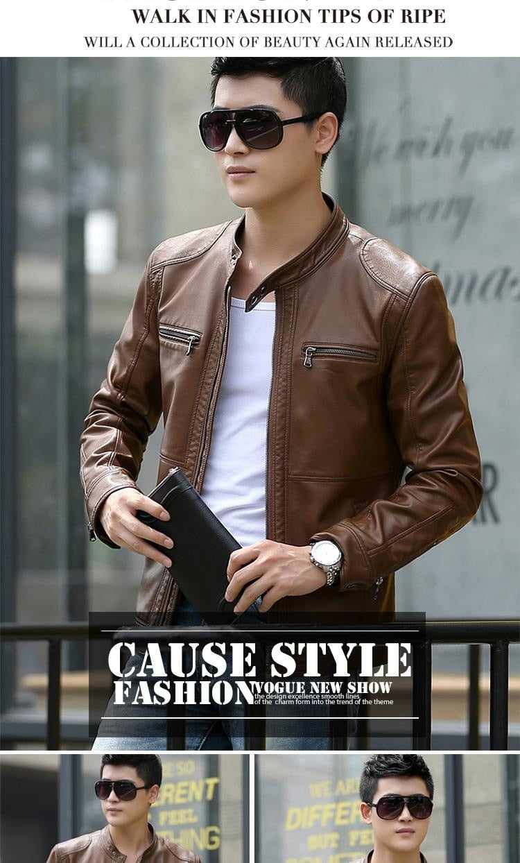 Men's leather Jacket design stand collar Coat Men casual motorcycle leather coat Mens Sheepskin jackets Windbreaker Coats