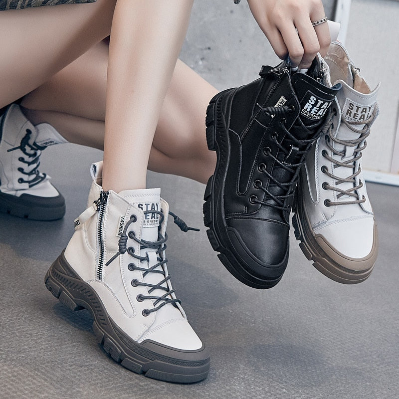 2022 Autumn Winter Shoes Genuine Leather Fashion Boots for Women Thick Sole Warm Plush Women Ankle Boots Brand Ladies Botas