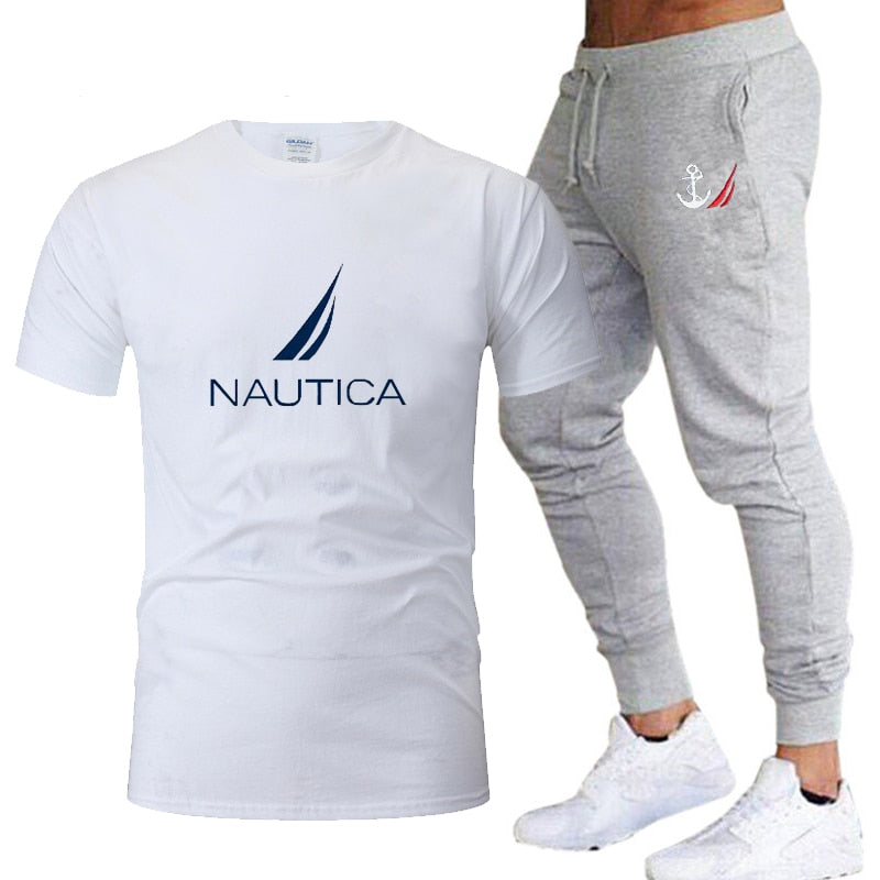 Brands Mens Nautica Fashion T-Shirts and Pant Sets Summer ActivewearJogging Pants Streetwear Harajuku Casual Tops men's clothing