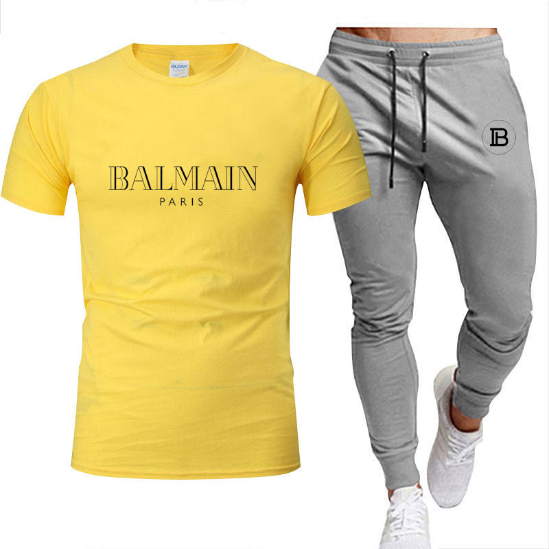 2022Men's clothes Summer brand printed cotton quick-drying short-sleeved T-shirt + trousers men's sets jogging men's tracksuit