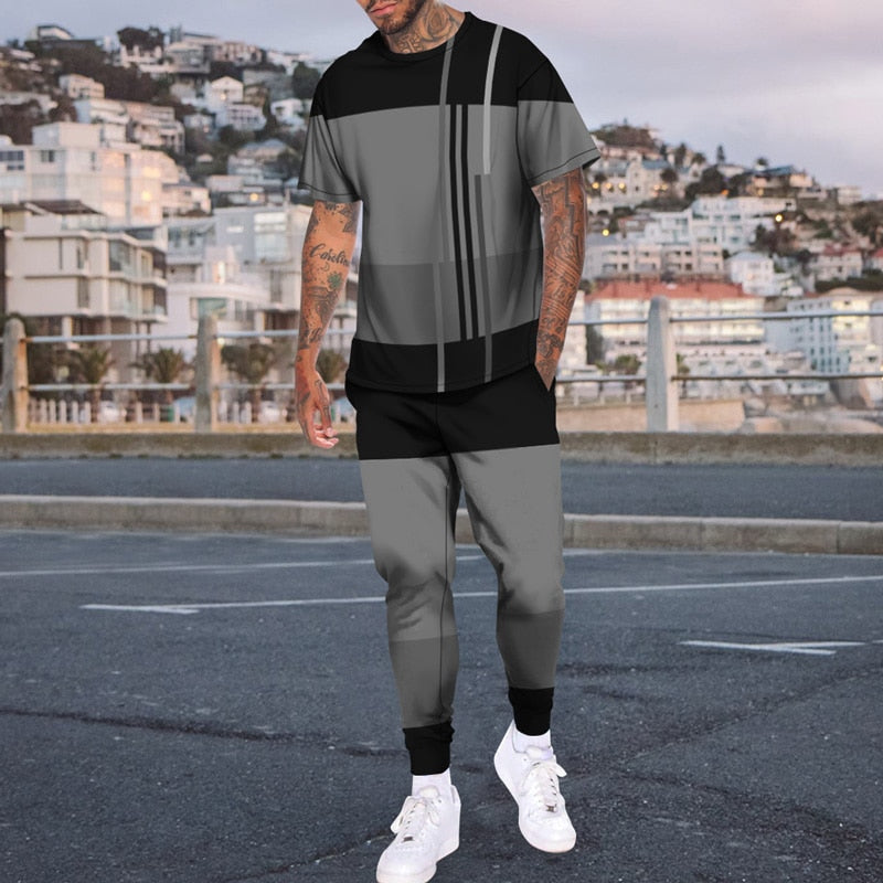 Summer Sportwear Suit Short Sleeve T Shirt Long Pants Men 2 Piece Sets Men Tracksuit 3D printed Casual Trend Oversized Clothes