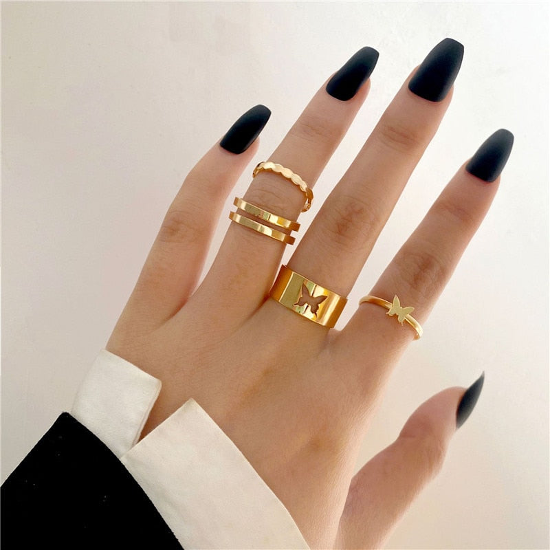 KOTiK Trendy Bohemian Midi Knuckle Ring Set For Women Gold Color Crystal Heart Flower Moon Geometric Finger Rings Jewelry Gifts