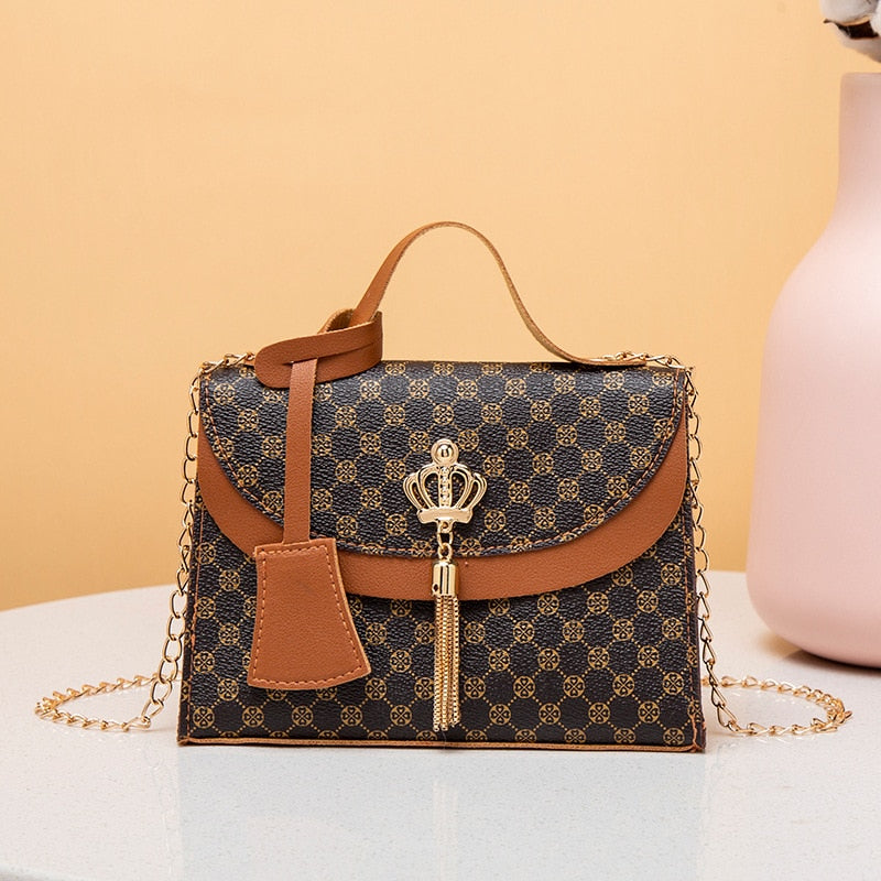 Women's Bag Contrast Color Leather Tassel Small Square Shoulder Casual Phone Bag Crossbody Luxury Designer Bag Purses Handbags