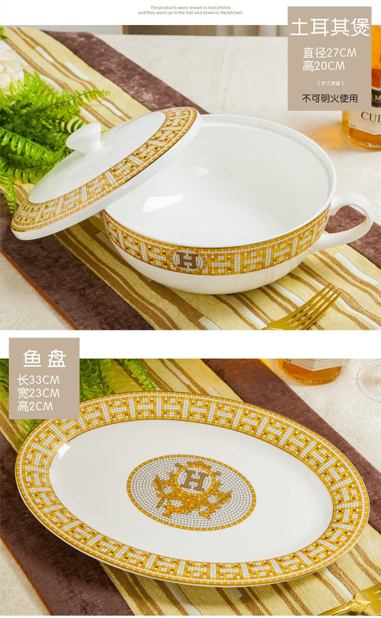 Free combination of high-end bone china single bowl dish Jingdezhen European luxury gilt edged tableware set