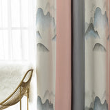 Modern Simple Curtain Landscape Printing Jacquard High Shading Stitching New Chinese All-match Curtains for Living Room Bedroom