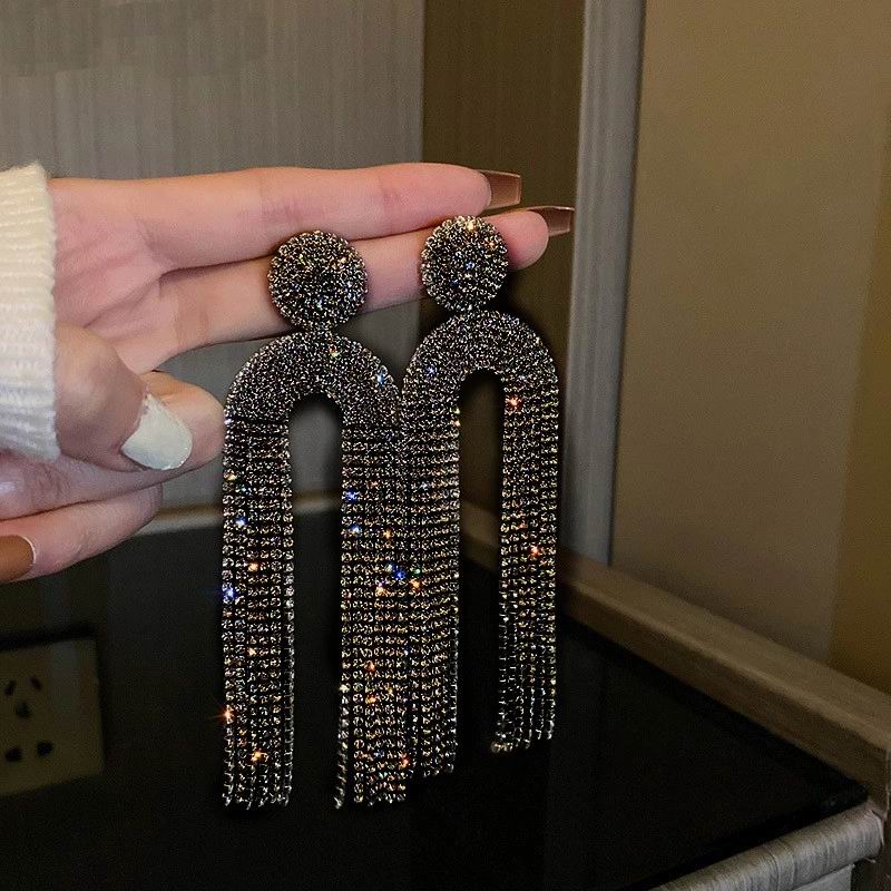 Fashion Statement Earring Long Full Rhinestone Big Earrings For Women Euorpe Evening Party Crystal Tassel Earings Wholesale