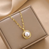 Luxury Diamond Pearl Pendant Necklace for Women Female Aesthetic Choker Gold Chain