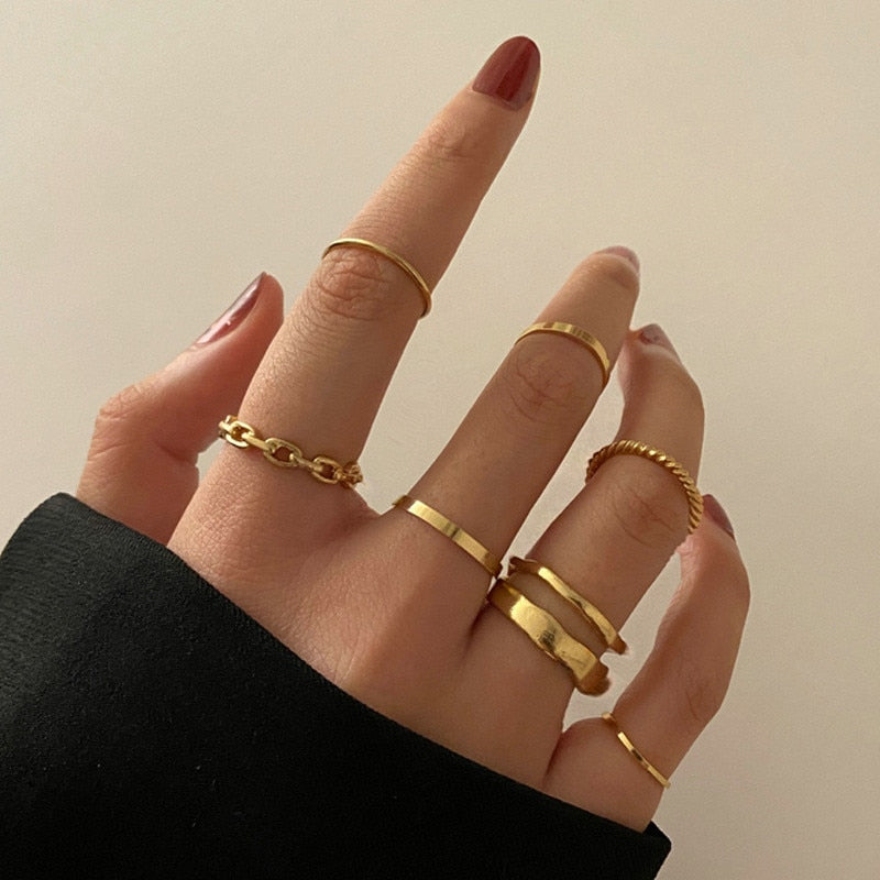 Boho Gold 22pcs Heart Rings Set For Women Vintage Geometric Cross Pearl Butterfly Finger Rings Women's 2022 Trendy Jewelry Gift