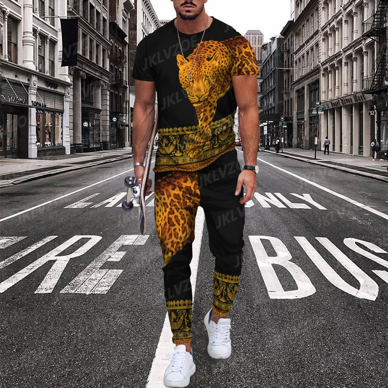 2022 Summer New Arrivals Men's Pants Sports Suit 2PCs 3D Printing Trend Luxury Short Sleeve Tshirt+Pants Street Fashion Set