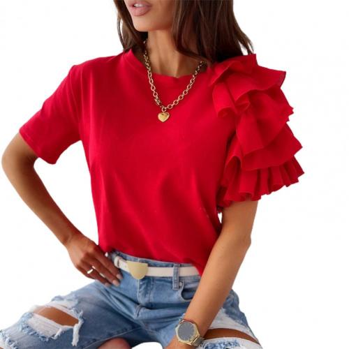 Fashion blouse women elegant white Solid Color Layered Ruffle Short Sleeve Asymmetric Loose T-shirt Top for Summer Women Blouses