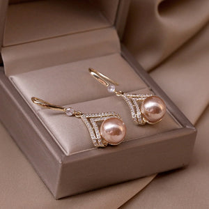 Fashion Luxury Jewelry Pearl Dangle Earrings Women Wedding Party Gifts Stainless Steel Earrings Pierced Ears Popular Products