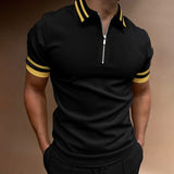 New Men Polo Shirts Summer High Quality Casual Brand Short Sleeve Solid Mens Shirts Turn-Down Collar Zippers TEES Tops Men 2022