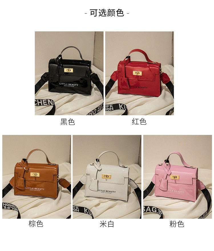 Women's new shiny leather handbag, solid color printing shoulder bag, women's fashion diagonal bag mobile phone bag cosmetic bag