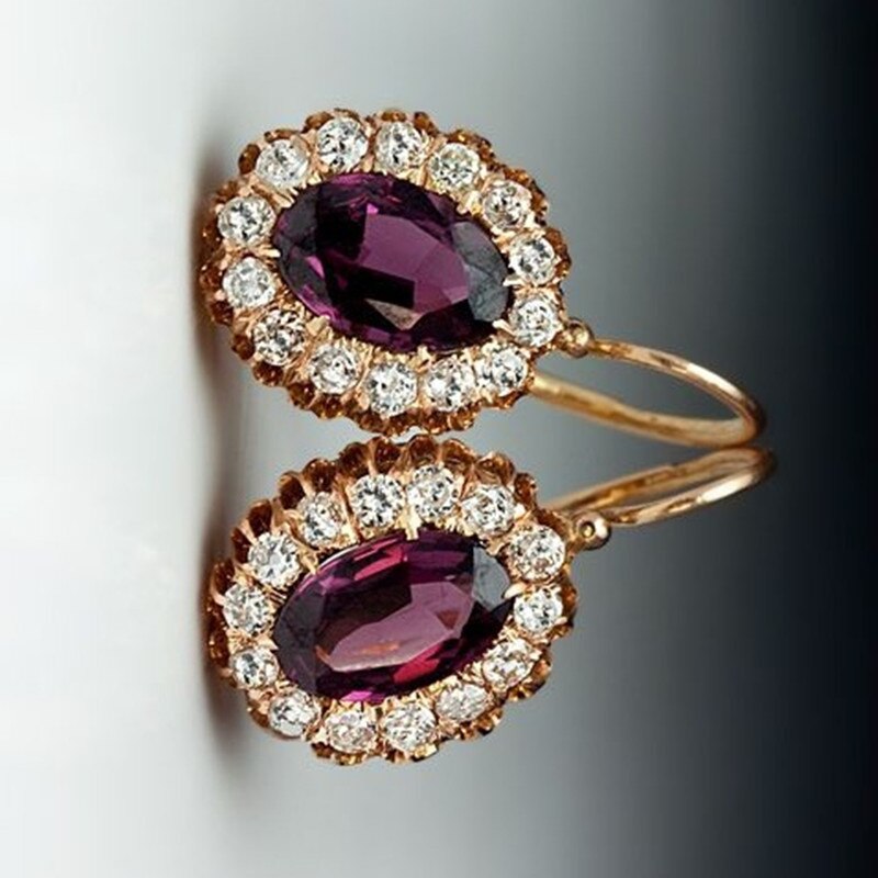 2022 New Purple Gemstone Oval Earrings European and American Diamond High-end Luxury Fashion Personality Earrings