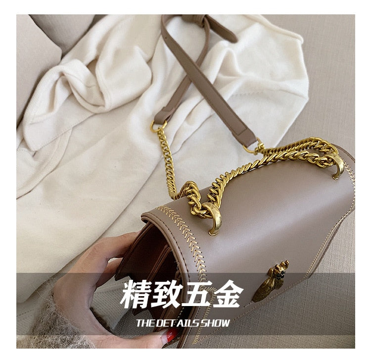 CGCBAG Luxury Brand Women Handbag 2022 New Retro Bee Female Shoulder Bag Simple High Quality Leather Designer Crossbody Bags