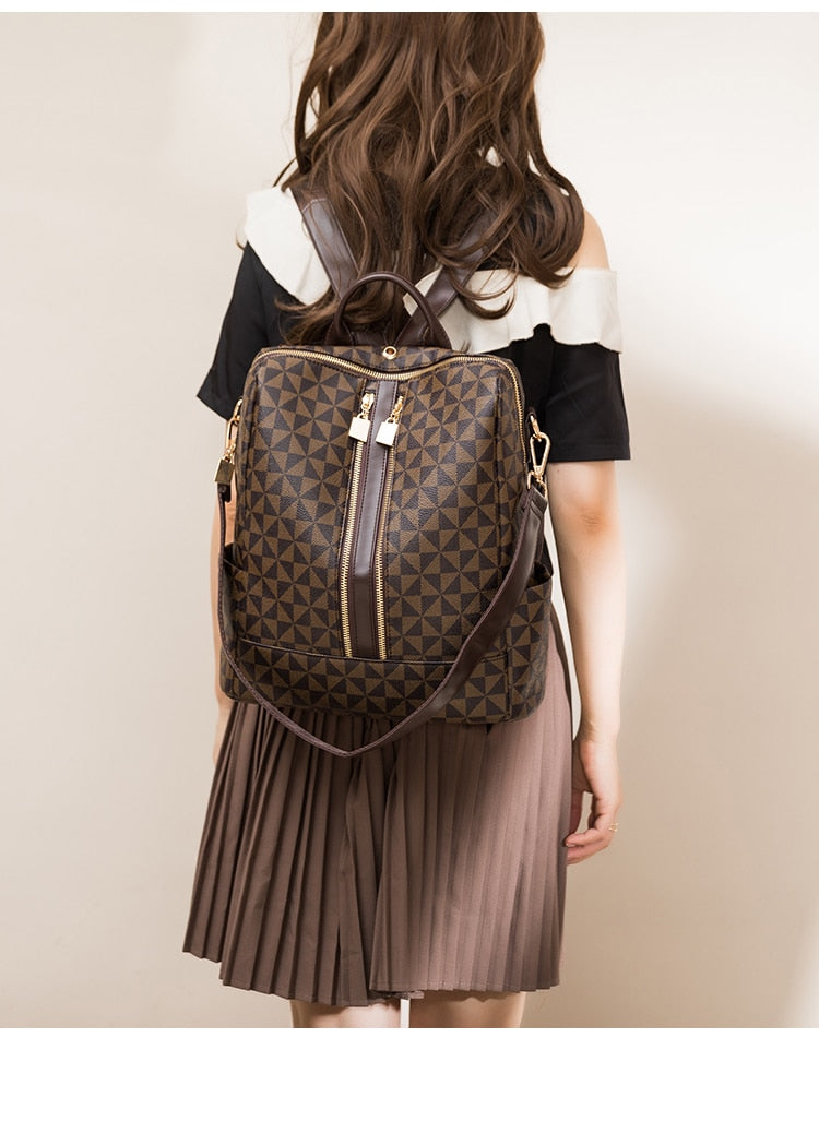 Women Backpack Bag And Purses 2 In 1 2022 New Luxury Designer With Shoulder Strap Plaid Leather Fashion Female Bucket Handbags