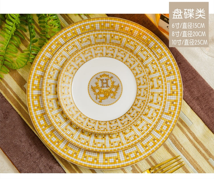 Free combination of high-end bone china single bowl dish Jingdezhen European luxury gilt edged tableware set