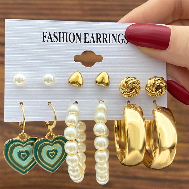 17KM Pearl Leopard Print Dangle Earrings Set Acrylic Gold Color Hoop Earrings for Women Butterfly Twist Earrings Trendy Jewelry