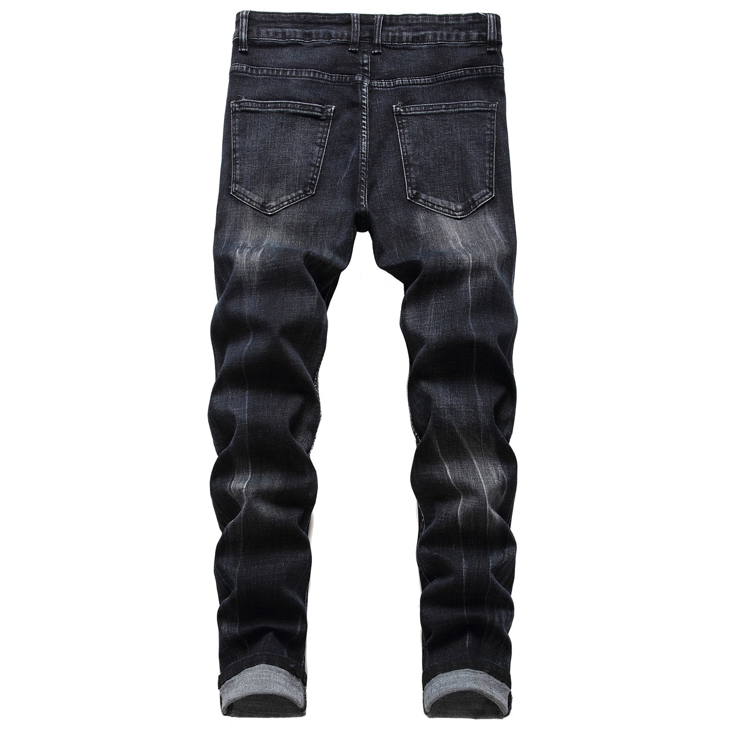 Trade Classic Retro Jeans Men Straight Slim Zipper Decoration Light Fold Skinny Denim Pants Fashion Stretch Hip Hop Jogger Jeans