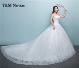 New Luxury Beading Brush Train Lace Up Wedding Dress Sexy Strapless Applique Customized Plus Size Bridal Gown Vestido De Noiva