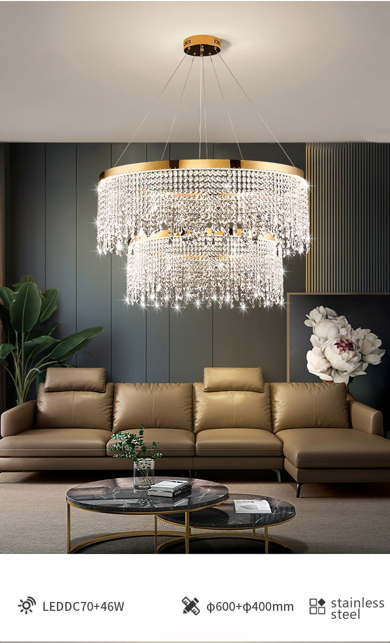 Modern Luster Pendant Light Crystal Chandelier Luxury Lamps For Living Dining Room Circle Hanging Lamp Home Decor LED Fixture