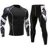 Mens Running Set Compression T-Shirt Pants Sport Long Sleeves T Shirts Fitness Rashguard Men Gym Leggings Clothes Tight Suit