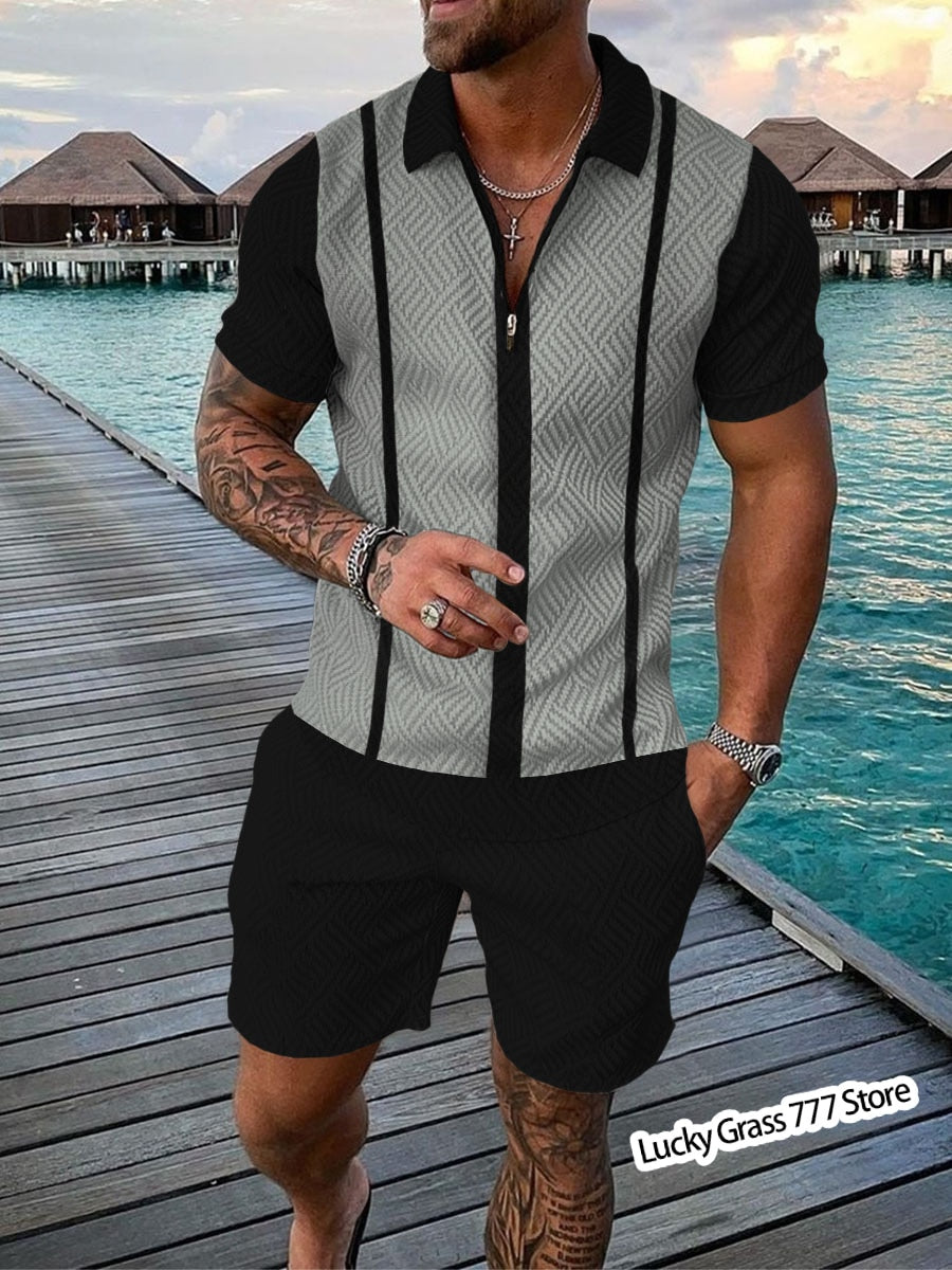 Summer Polo Shirts Shorts Set Men Luxury Brand Male Clothing Short-Sleeved Tracksuit Streetwear Casual Social T Shirt Lapel Suit