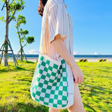 Korean Trend Women's Bag Female Shoulder Checker Plaid Design Knit Handbag Hobos Vintage Fashion Crochet Shopper Crossbody Bag
