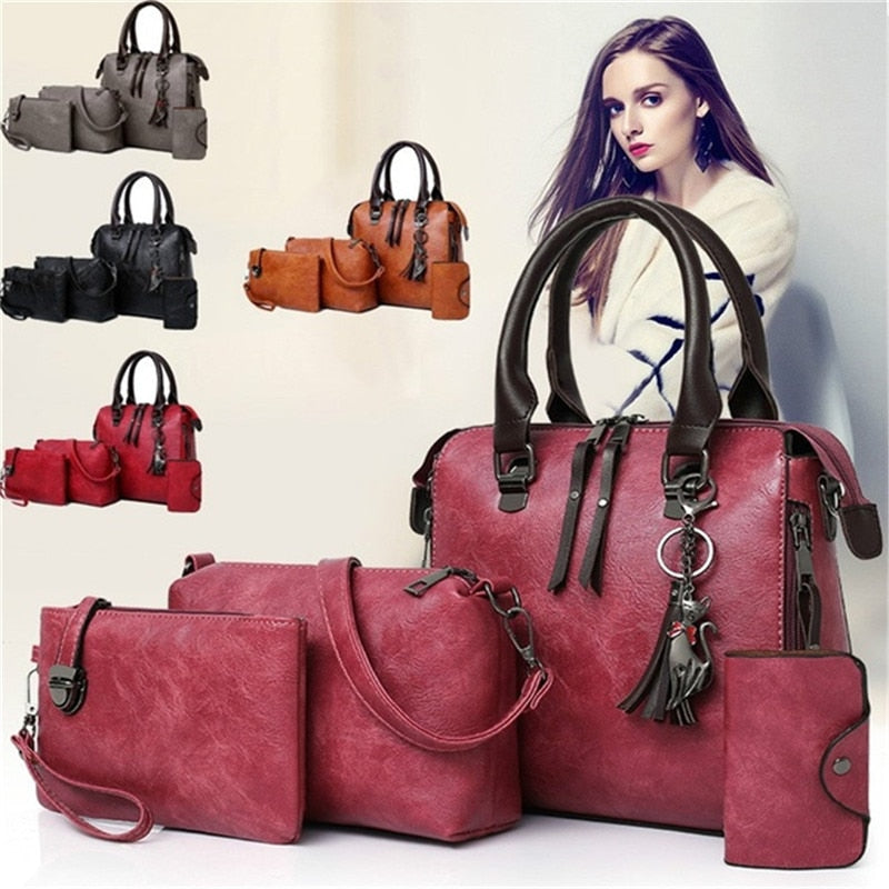 Floral Print Women Handbags Shoulder Bags Set Female Practical Composite Bag 6-Piece Set Designer Brand Bolsa