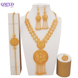 Luxury Dubai Gold Color Jewelry Sets African Bridal Wedding Flower Jewelry Sets Necklace Bracelet Earrings Ring Set Lady Gift