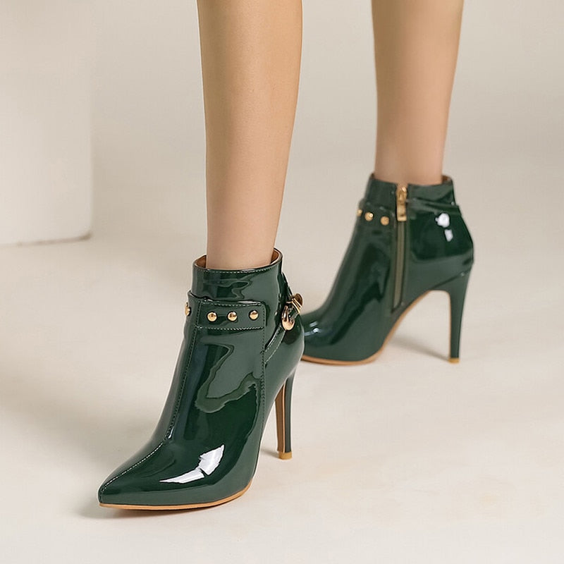 2022 Winter Fashion Black Darkgreen Women Ankle Boots Sexy High Thin Heels Lady Riding Shoes Plus Small Big Size Mid-Calf