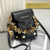 Fashion Women Pattern Shoulder Bag Hardware Chain Strap Color Block Messenger Handbag Composite Crossbody Bag Waist Bag
