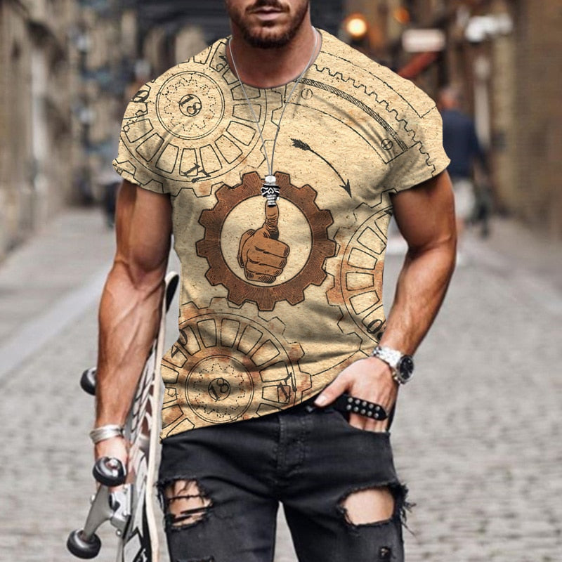 Summer New Men's Fashion T-shirt Stone Clock Like Harajuku 3D Printing Casual Sports T-shirt Round Neck Retro Short-sleeved Top