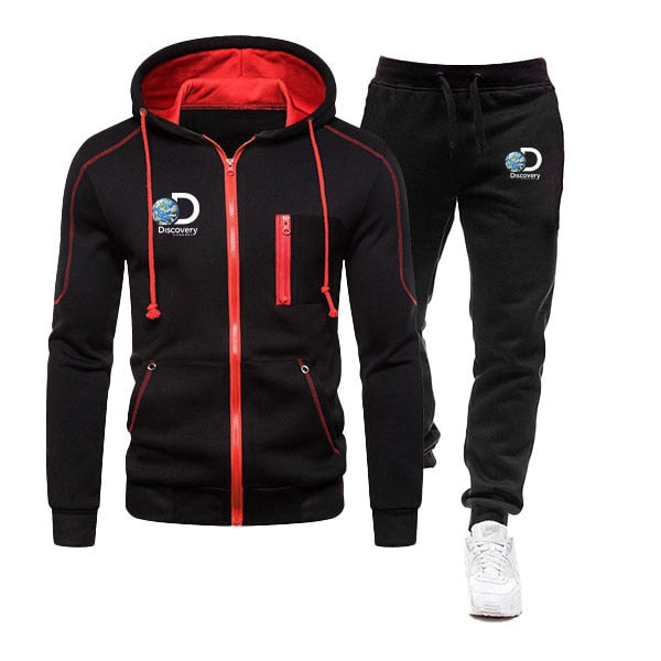 Discovery Channel Men's Zipper Hoodies Male Sweatshirt+Sweatpants Suit 2Pcs Warm Tracksuit Sets Men's Luxury Hoodies Outwear