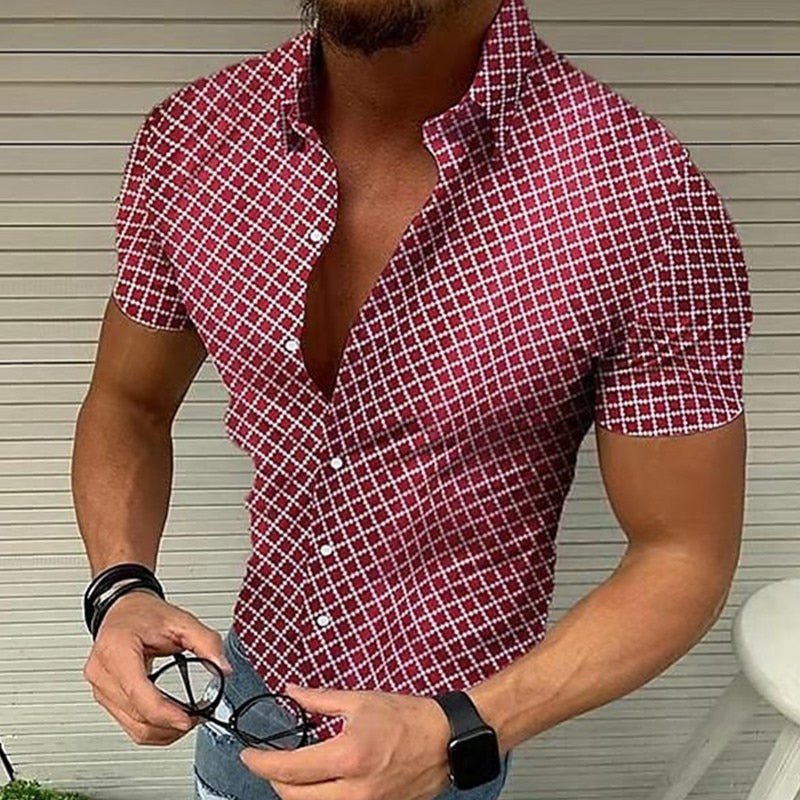 2022 Summer New Mens Vintage Plaid Shirt Fashion Casual Luxury Shirt Short Sleeve Hawaii Shirts For Men Blusas Camisa Masculina