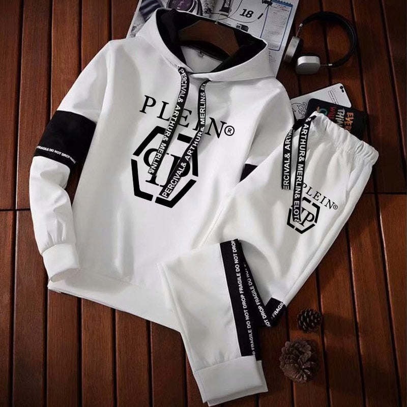 Men's Letter Printed Tracksuit Hooded Sweatshirt Sets Hip Hop Joggers Pullover Hoodies +Trouser Man Tops High Quality Streetwear