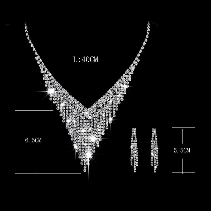 New Fashion Crystal Bride 2 Piece Set Rhinestone Wedding Dress Party Necklace Earring Set Women's High Grade Jewelry Gift