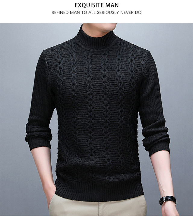 Stylish Solid Color Stand Collar Loose All-match Knitted Sweater Men Clothing 2022 Autumn New Casual Pullovers Warm Korean Tops