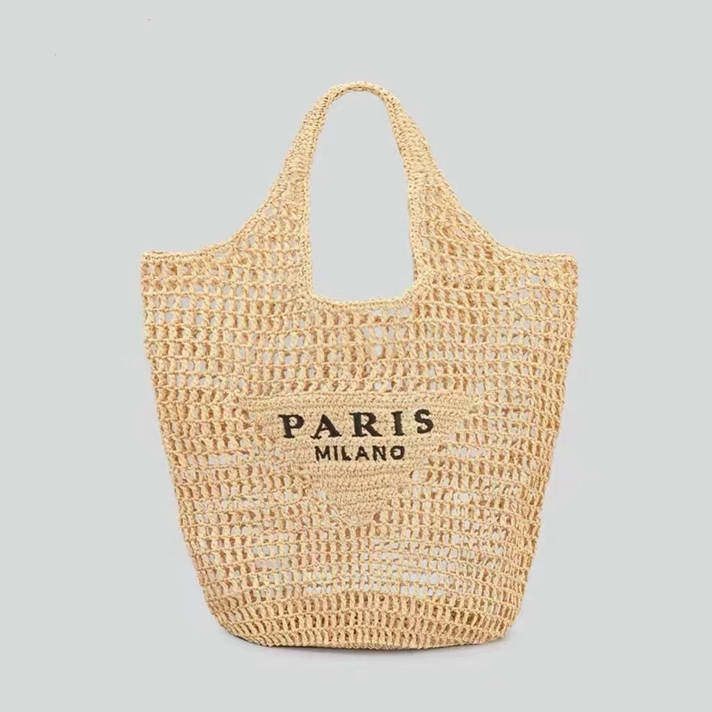 Summer Beach Travel Bags Raffia Straw Wicker Totes Bag Women Luxury Designer Fashion Paris Woven Shopping Bag Hollow Out Handbag