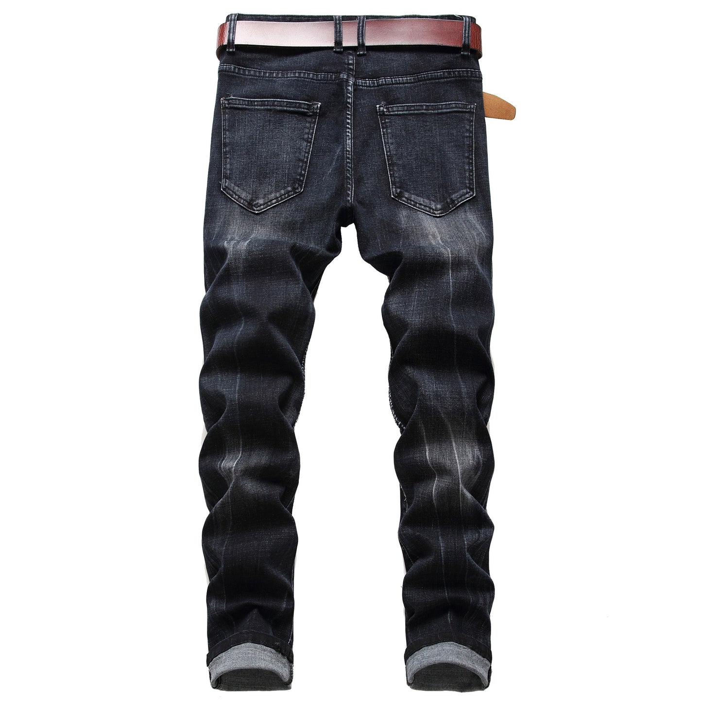 Trade Classic Retro Jeans Men Straight Slim Zipper Decoration Light Fold Skinny Denim Pants Fashion Stretch Hip Hop Jogger Jeans