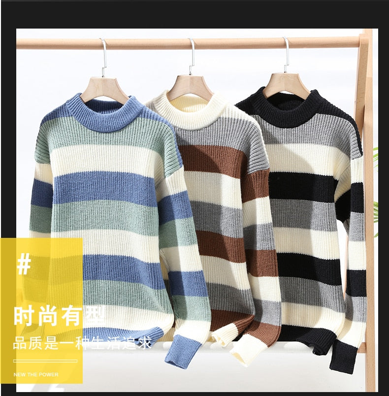 High End Men's Winter Sweater Pullover Clothing Korean Classic Multicolor stripe New O Neck Anti-pilling Handsome Casual 2022