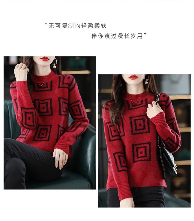 Half Height Collar Pure Woolen Sweater Women's Autumn And Winter New Fashion Age Reducing Loose Slim Casual Undercoat Sweater