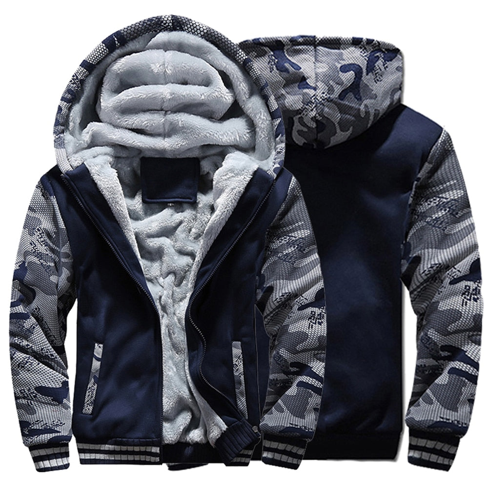 Winter Thicken Zipper Jackets for Men Fleece Hooded Streetwear Man Casual Warm Coats Long Sleeve Hooded Parkas Men's Clothes