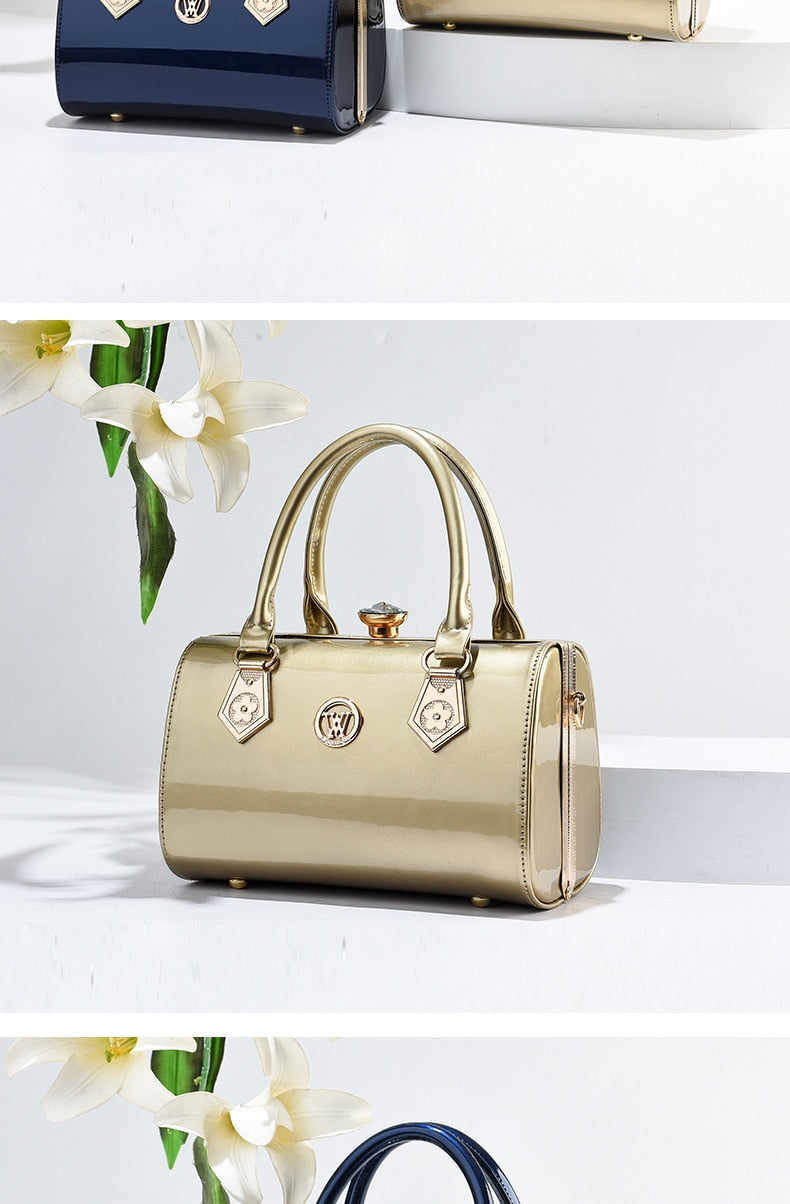 New Luxury Patent Leather Women'S Bags Europe Diamond Ladies Handbags Bright Shoulder Bag Famous Brand Ladies Wedding Party Bags