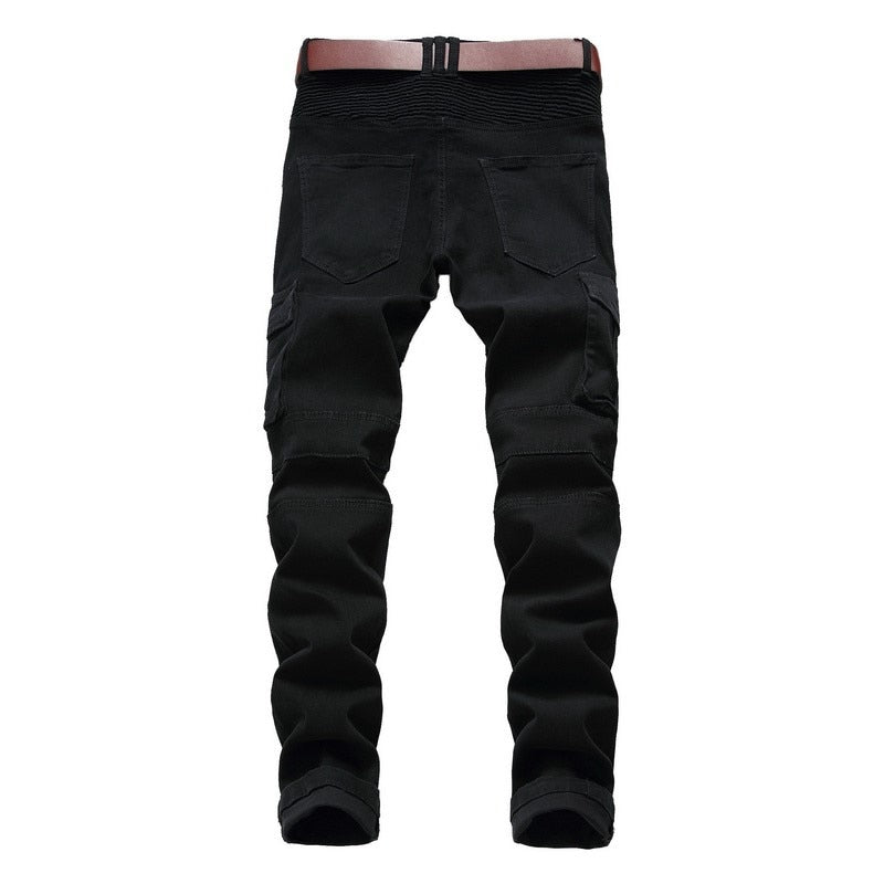 Trade Classic Retro Jeans Men Straight Slim Zipper Decoration Light Fold Skinny Denim Pants Fashion Stretch Hip Hop Jogger Jeans