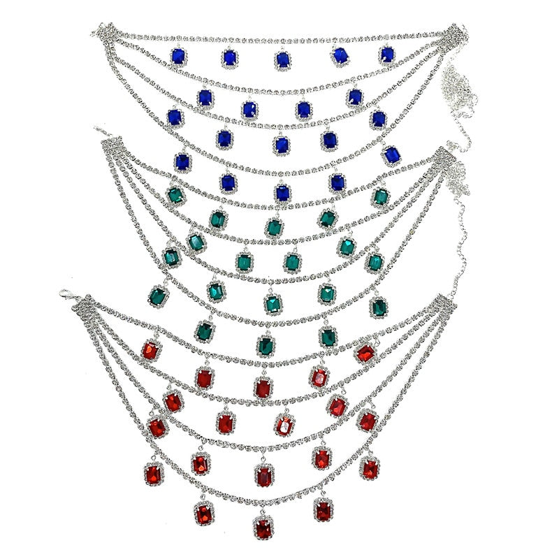 Colorful Crystal Pendant Hiphop Chain Men Tennis Necklace Thin Choker for Women Luxury Charm Crystal Rhinestone Jewelry Party